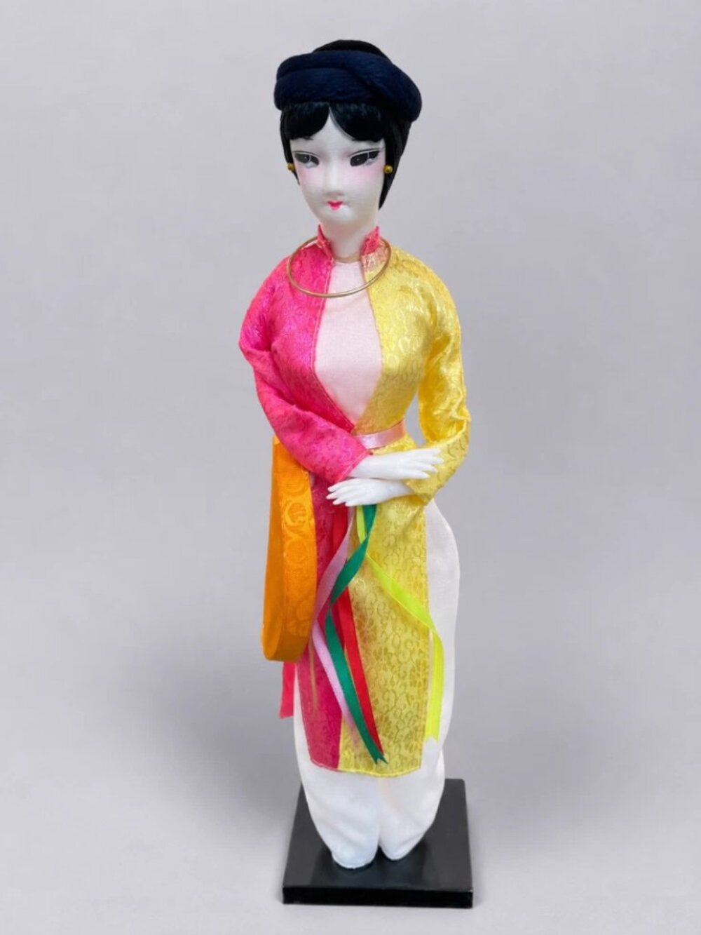 Vintage Vietnamese Doll 16" Traditional Ao Dai Costume Asian Display Doll w Hat